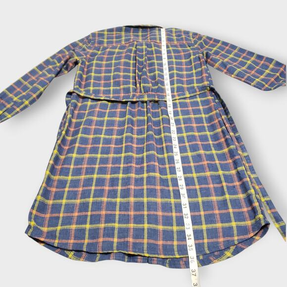 Toad&CO Re-Form Flannel Shirtdress Navy Blue Plaid Button Front Sz Small Casual - Picture 12 of 13